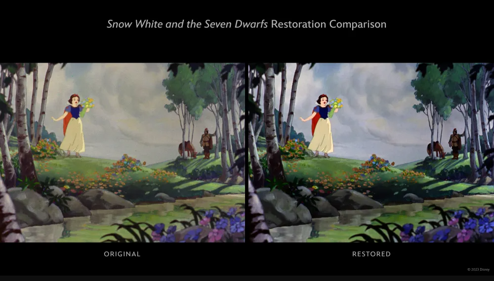 Comparativo entre a versão original e a versão 4K de Branca de Neve. Foto Reprodução: Variety/Disney