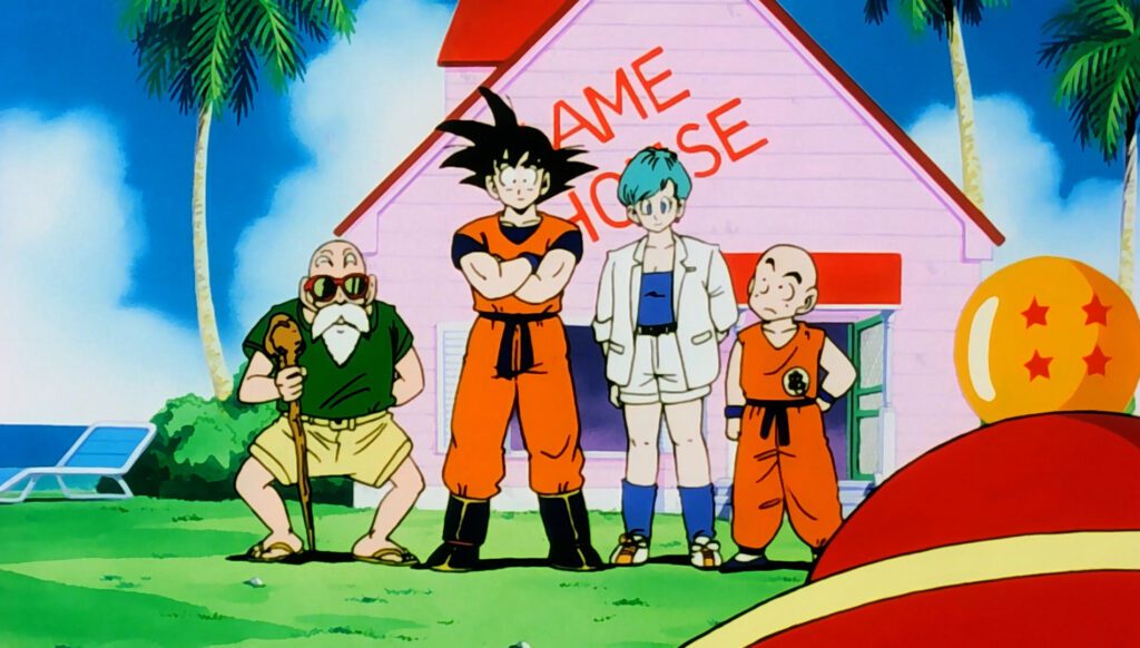 Mestre Kame, Goku, Bulma, Kuririn e Gohan/ Foto Reprodução