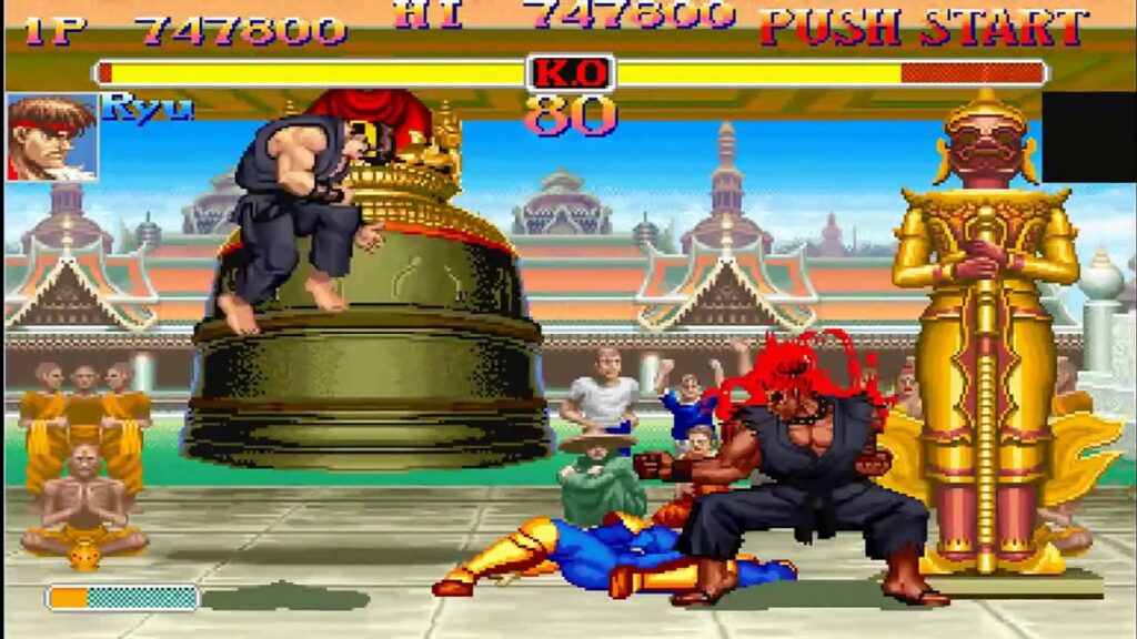 Finalmente Akuma lutando contro Ryu no jogo Street Fighter II