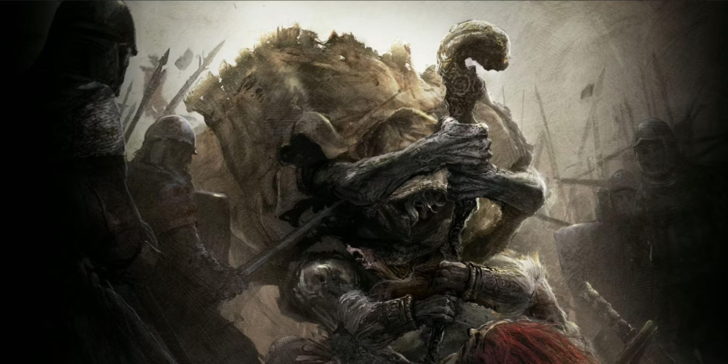Morgot duelando seu meio irmão General Radahn