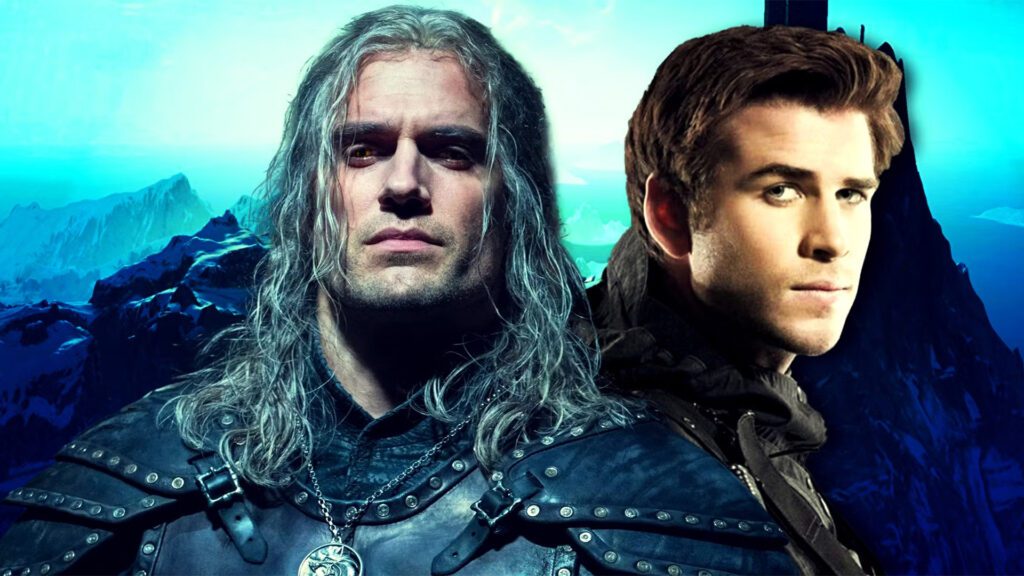 Henry Cavill como Geralt à esquerda, Liam Hemsworth à direita sem caracterização