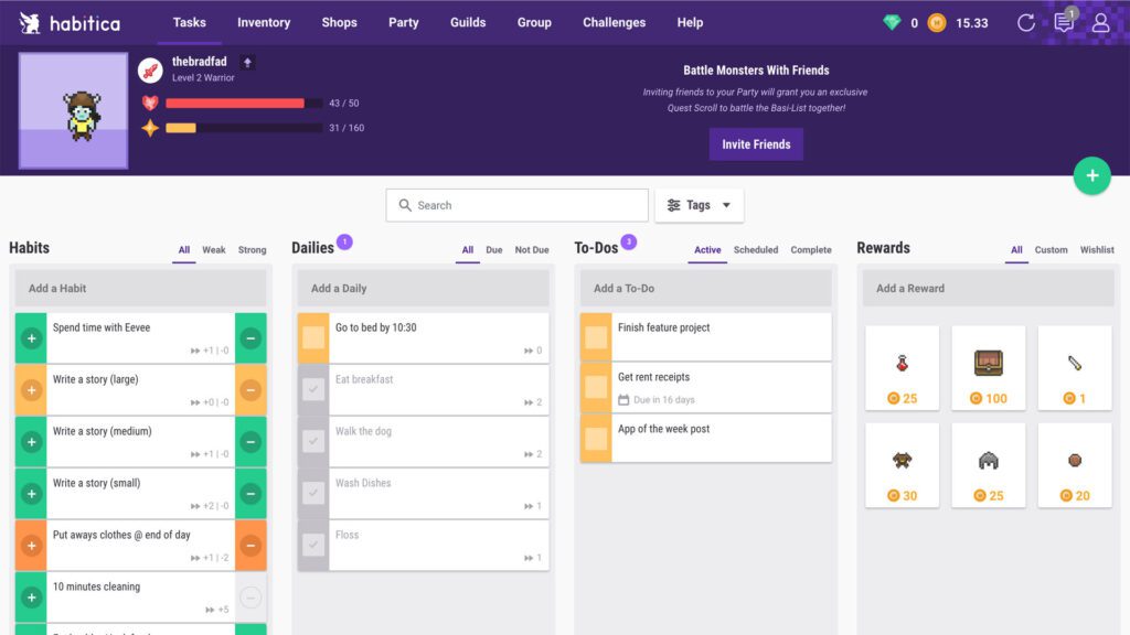 Habitica: uma vida organizada em uma aventura gamificada