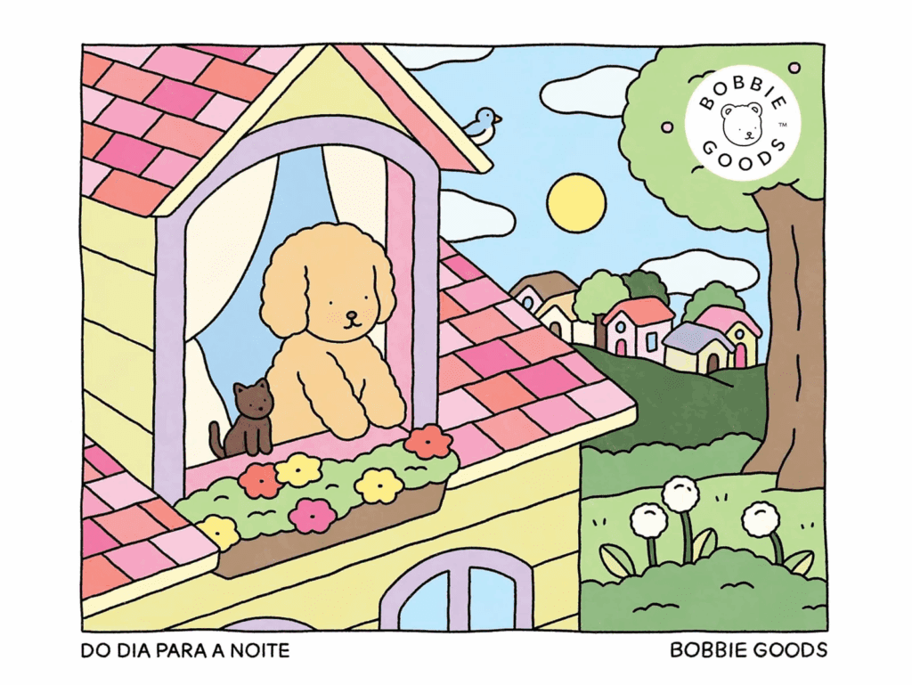 Capa do livro de colorir Bobbie Goods "Do Dia para a Noite"