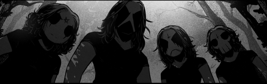 Família de Sløth, com ele ao centro. Personagens da HQ Belzebubs.